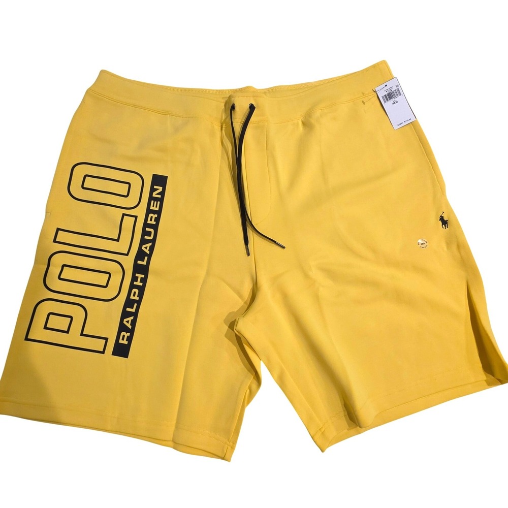 Polo Ralph Lauren Mens Double Knit Shorts Yellow Black Logo Spellout Graphic 4XB